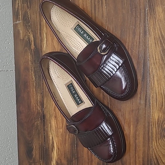 Cole Haan men's burgundy leather kiltie pinch buckle monk strap loafers size 7D - Picture 2 of 5